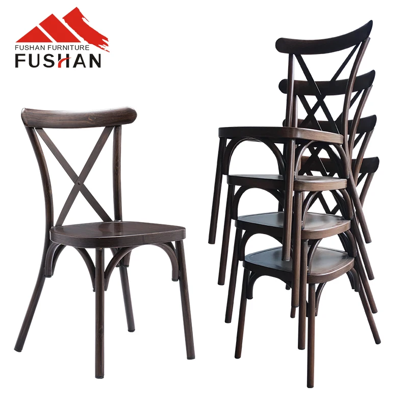 Wholesale Stackable Cross Back Design Dining Chairs Bistro Vintage Industrial Metal Chairs For Restaurant