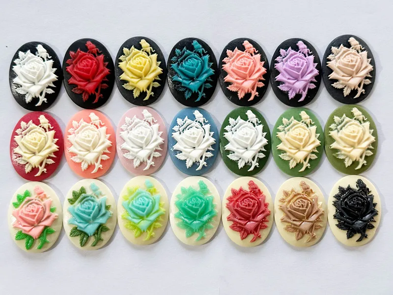 30mmx40mm 21 Colors Flatback Resin Flower Rose Cabochon Charm Finding,Fit Base Setting Tray Bezel,DIY Accessory Jewellery Making