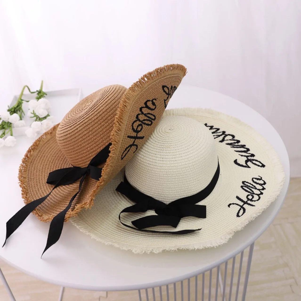 UPF 50+ UV Protection Embroidered Womens Sun Hat Beach Hats For Women Wide Brim Foldable Floppy Straw Hat