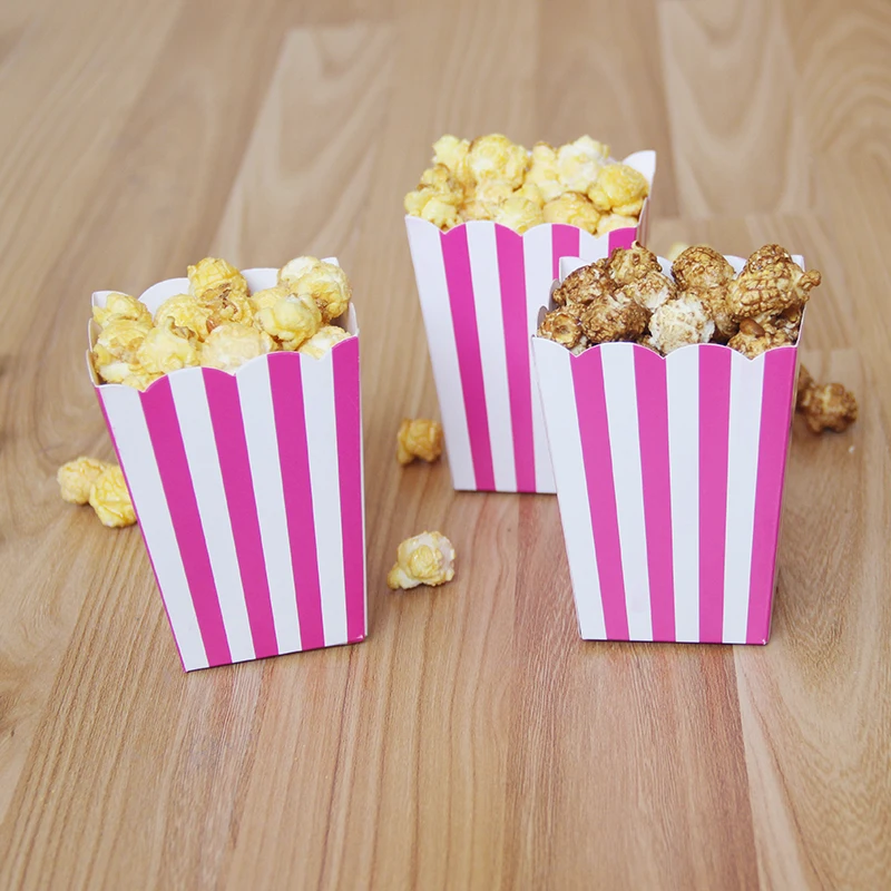 
Factory Custom Wholesale Popcorn Box Stripe Paper Cups French Fries Holder Disposable Party Baking Supplies 