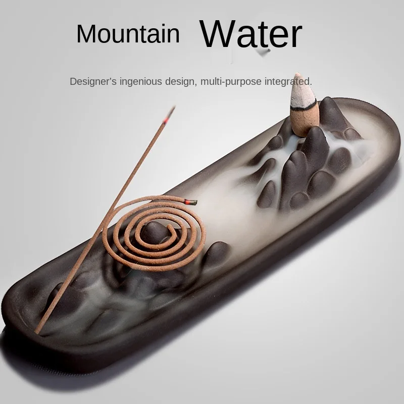 
Backflow Mountain Flowing Water Black Purple Sand Decoration Sandalwood Coil Line Tea Ceremony Zen Tower Incense Burner 