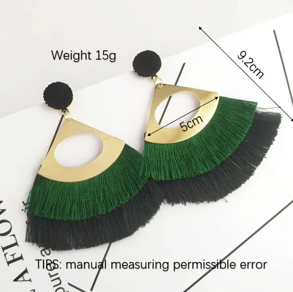 
EH074 New retro exaggerated bohemia scalloped tassel earrings 