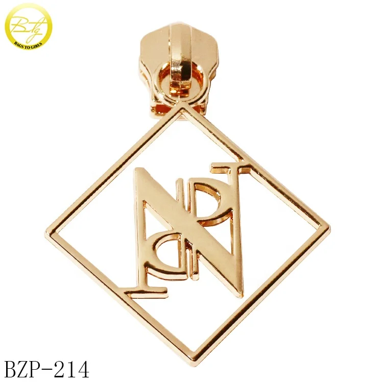 Custom designer clothing zip puller branded logos zinc alloy bag hardware replaceable head zipper charms for shoes