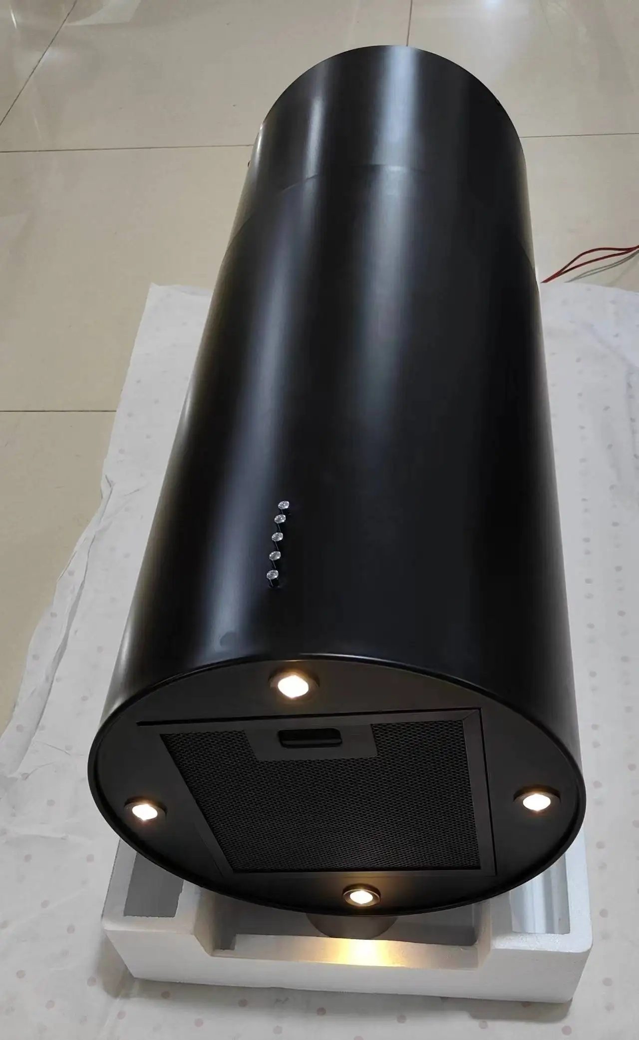 Island Kitchen Hood with Aluminum Filter Cylinder Shape Smoke Smart Extractor Hood Modern Black Flat Kitchen Hood