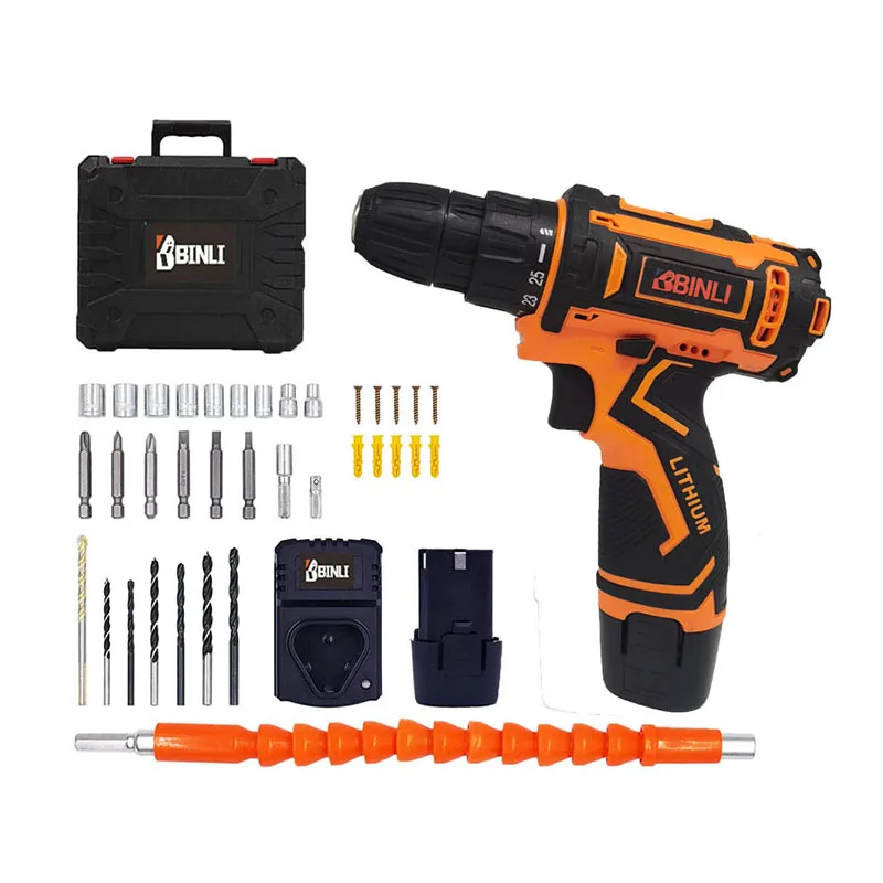 BINLI 12 Volt 18 Volt Hot Sale Cordless Orange Lithium Battery Electric Impact Drilling Machine