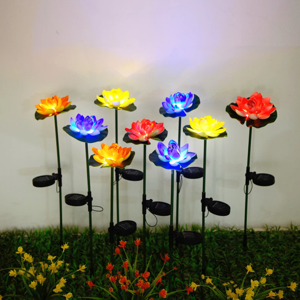 LED outdoor waterproof solar ground light colorful lotus flower led light for decorate the garden and courtyard lawn