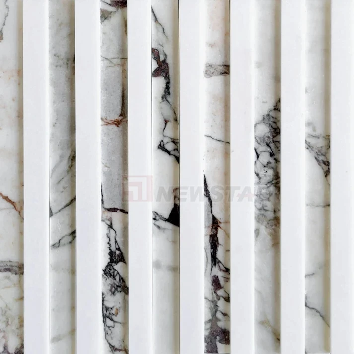 Newstar Modern Polished Curve Fluted Marble Tiles Strip Shape Indoor Mosaic for Bathroom Walls Elegant Splash Decoration