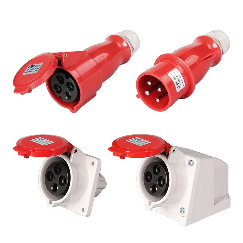 4Pin 16A 32A 380V male and female industrial plug and panel socket IP44 CEE norm power wire connector YEEDA