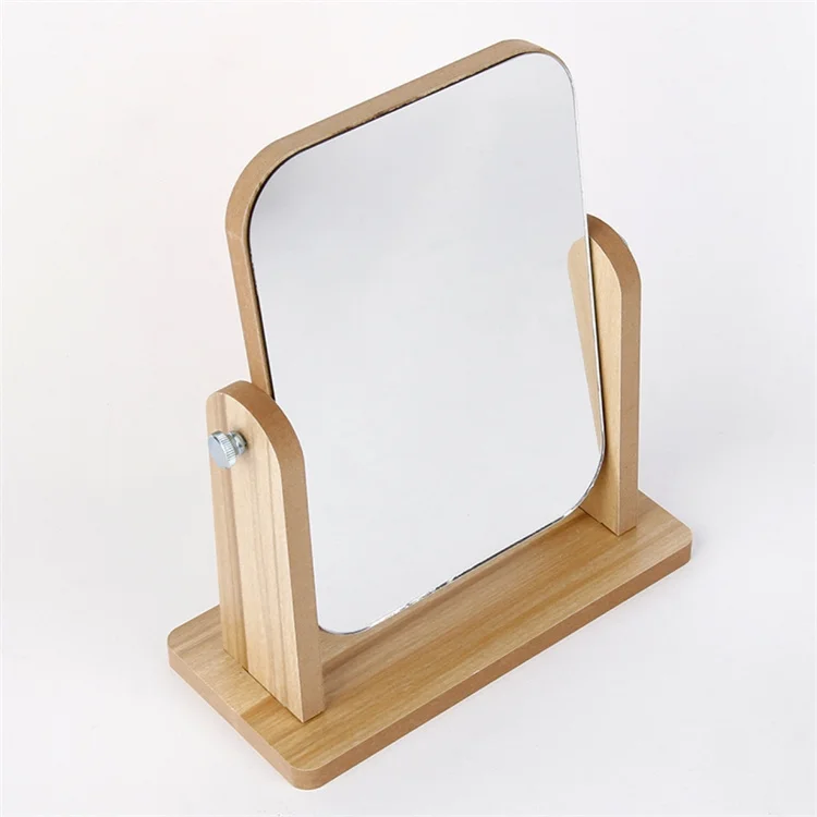 Simple Desktop Solid Wood Makeup Mirror Home Rotatable Dressing Mirroring Office Portable Desktop Mirror