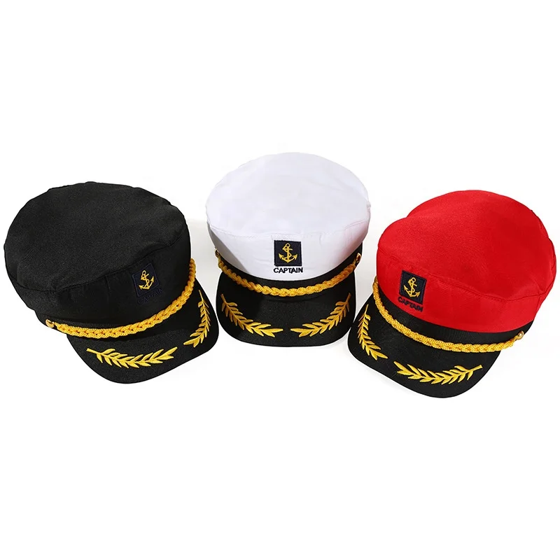 Navy Hat White Summer Retro Flat Captain Navy Sailor Hat White Cotton Custom