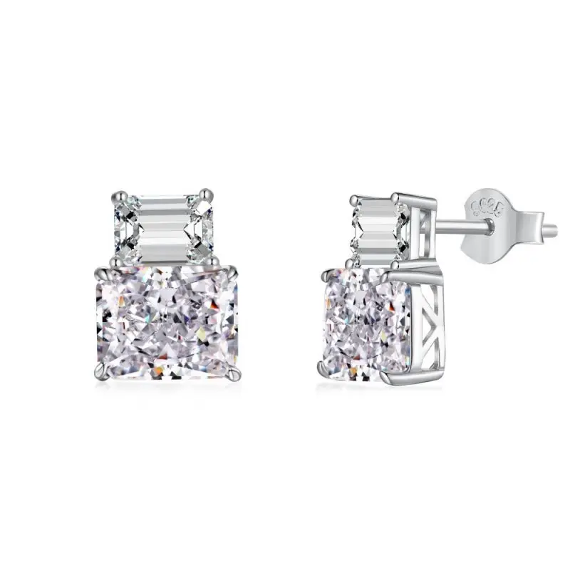 S925 Sterling Silver Pink White And Yellow Synthetic Gemstone Zircon Earrings Jewelry Women Clear Stud Earrings
