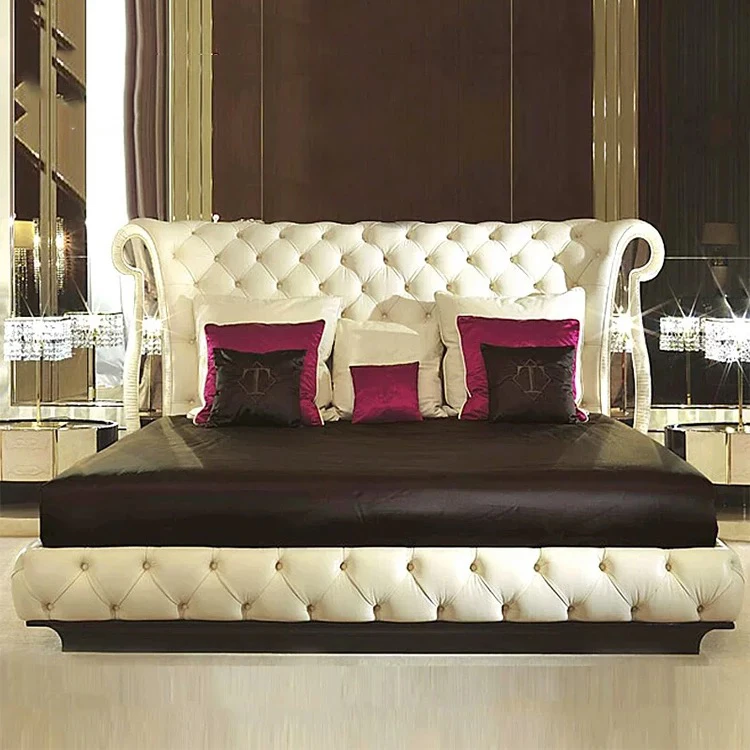 Furnistyle Queen Kind Size Bedroom Furniture Italian Latest Design Luxury Bed Double Tufted Headboard Leather Upholstered Bed