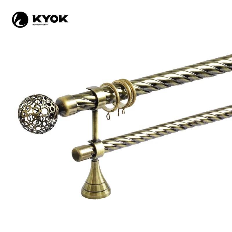 KYOK 3m Iron Round Pipe Twist Curtain Poles Metal Double Curtain Rod Set