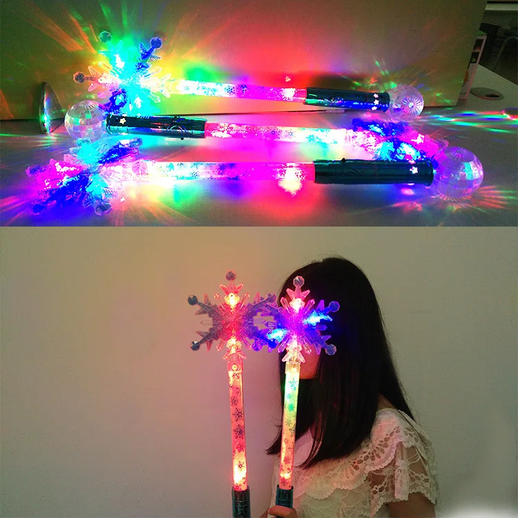 Free Sample Wholesale LED Light Snow Star Magic Wand Rainbow Led Light Stick For Girls
