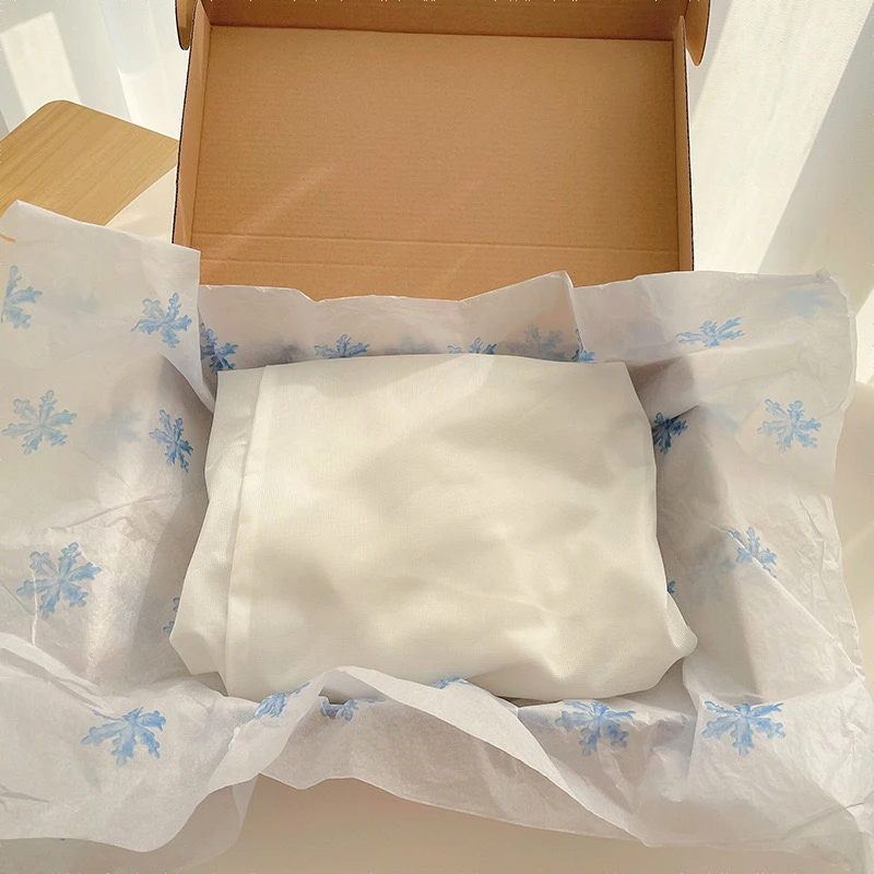 2024 High Quality Custom Thin White Tissue Wrapping Paper Packing with Blue Logo printed for tshirt