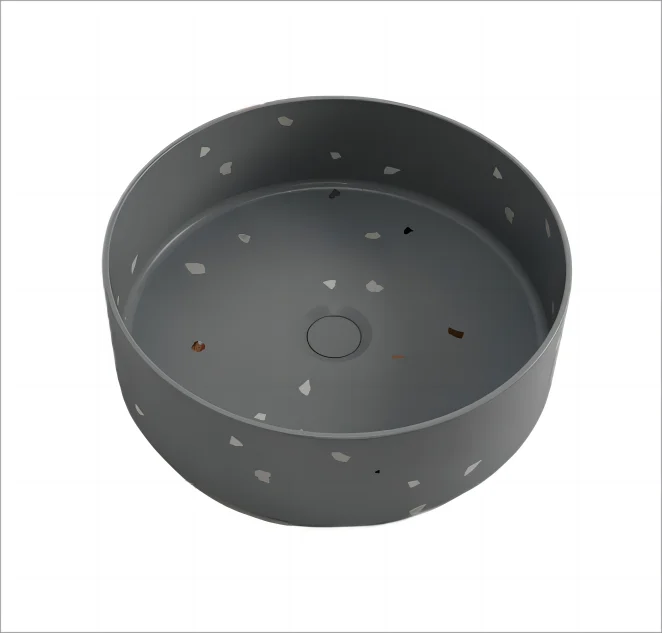 Popular Round Artificial terrazzo stone Black wash basin Art Basins Bathroom Handmade Counter Top Concrete Cement Wash Basin