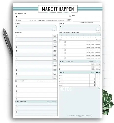 Daily Planner Notepad To Do List Schedule- 50 Tear off Premium Stay Focused Lists Pad