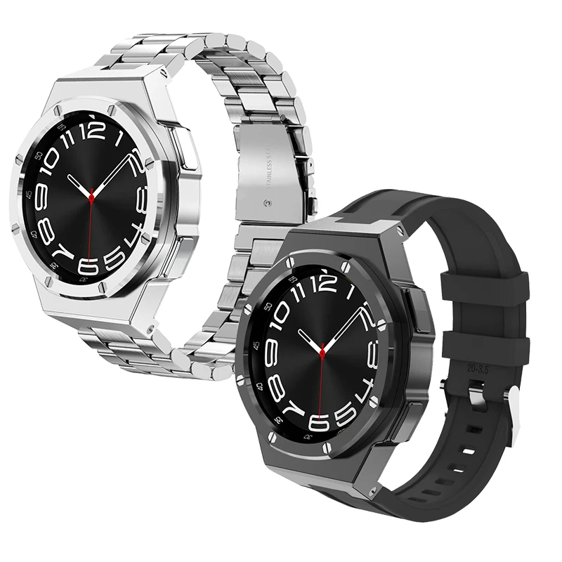 Modification Kit for Galaxy Watch 6 Classic 43mm 47mm Luxury Stainless Steel Cover Case for Galaxy Watch 6 Rubber Watch Band