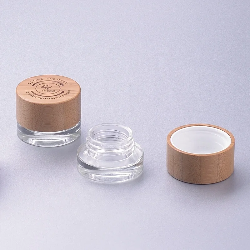 5g Small Clear Skincare cosmetic jar child resistant cap glass jars with bamboo wooden lids