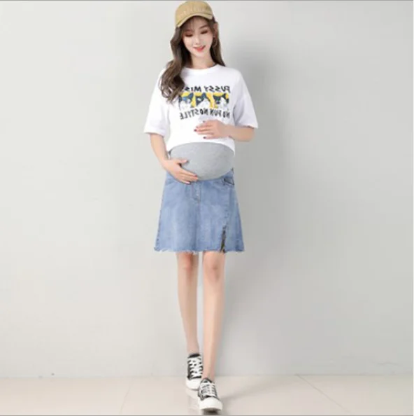 
Wholesale pregnant women denim skirt irregular belly lift bag hip a-line skirt maternity skirt 