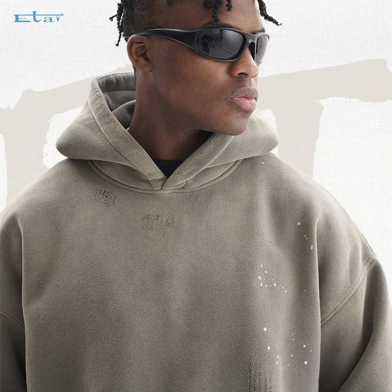 classic gradient fading distressed hoodie unisex custom blank fashion cropped oversized acid wash hoodies