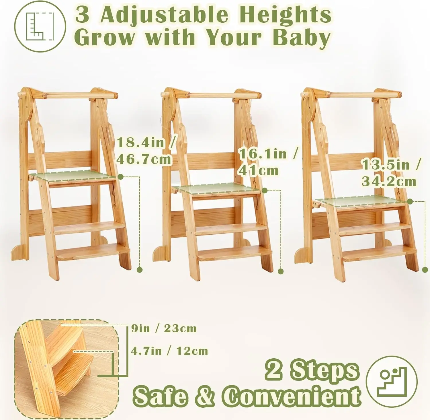 3-Level Height montessori modern footstool helper tower kitchen learning tower for kids
