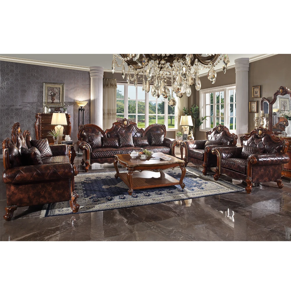 Foshan  classical french real leather antique furniture sofa set