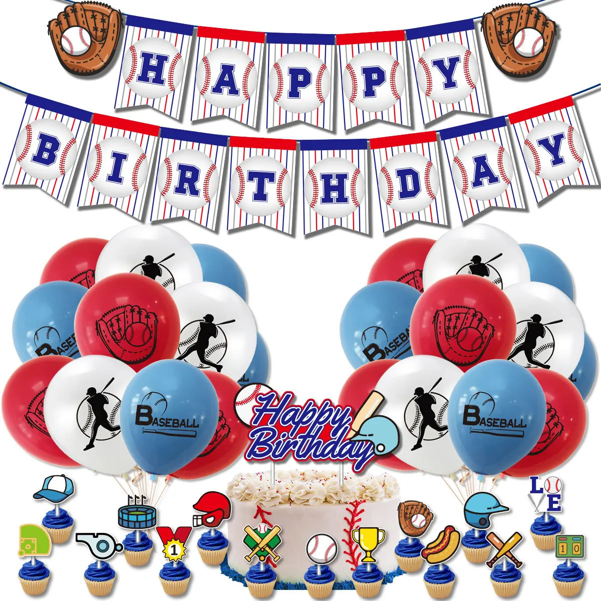 Popular Baseball Birthday Decorations Sets Happy Birthday Party Decorations Banner Toppers Balloons For Kids Boys Ball Fans