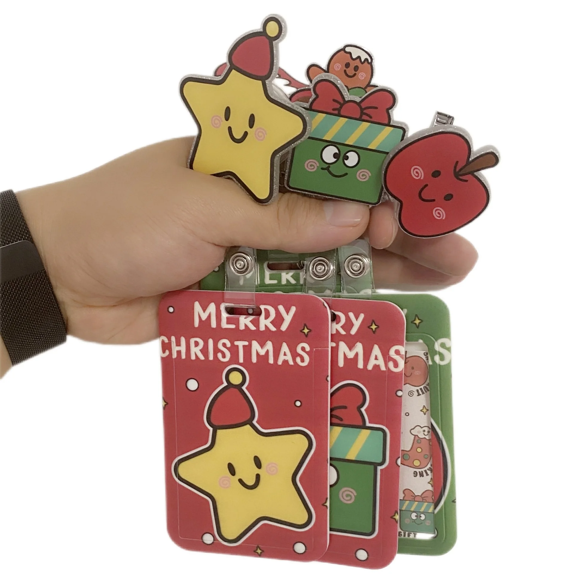 2024 New Model Christmas Swivel Retractable Badge Clip and UV Printing Card Holder Set Combination Badge Reel Card Holder Set