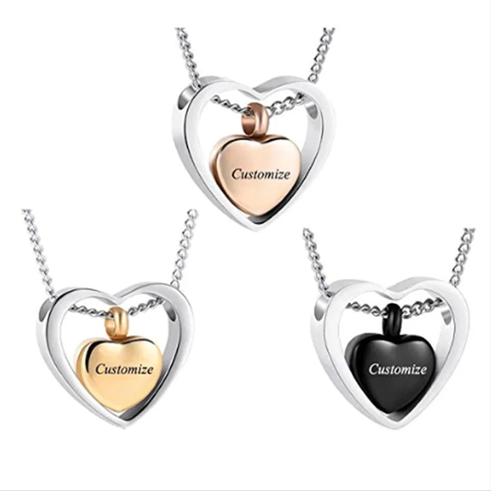 Keepsake Necklace Double Heart Stainless Steel Urn Pendant Cremation Ashes Elegant Memorial Jewelry