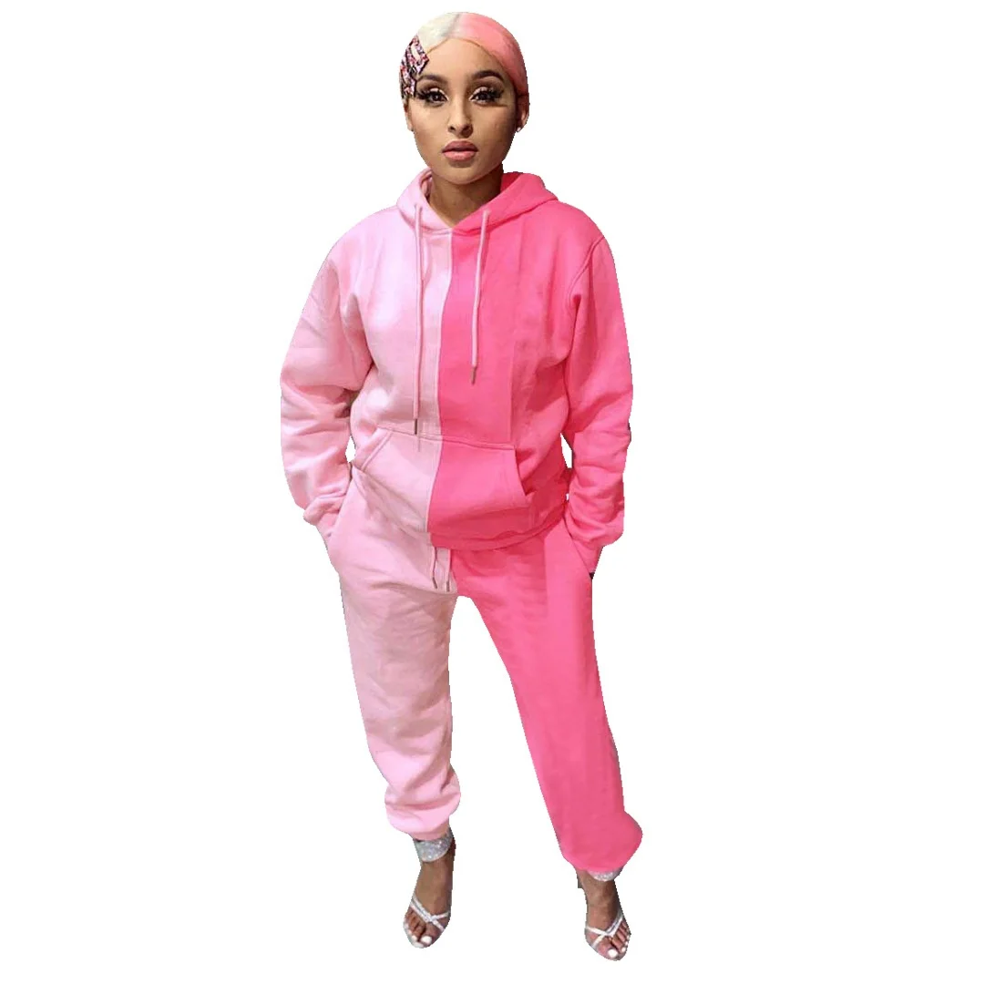 Hot sale fashion clothing women 2022 sweatshirts hoodies set women two tone tracksuit