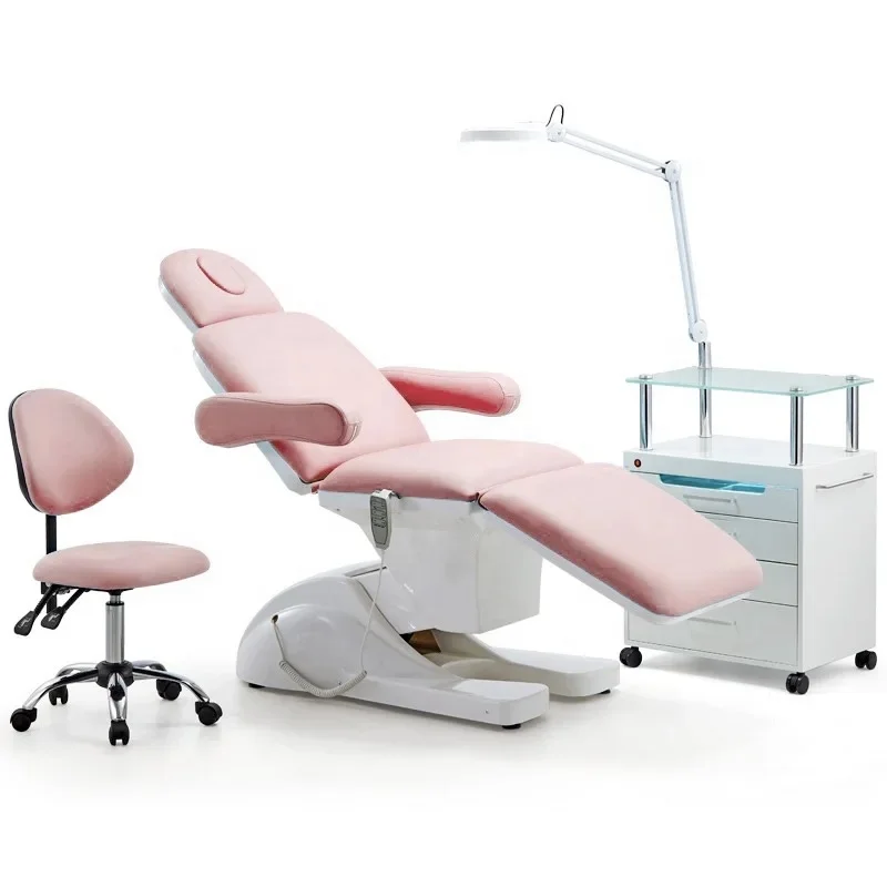 Pink 3 4 Motors Electric Facial Beauty Salon Bed Medical Spa Massage Treatment Table Podiatry Chair Aesthetic Tattoo Bed