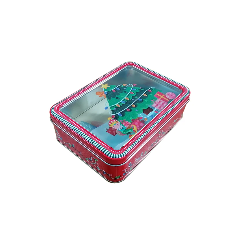 Рождественские жестяные банки с прозрачной крышкой для печенья жестяных конфет подарочная упаковка оптом