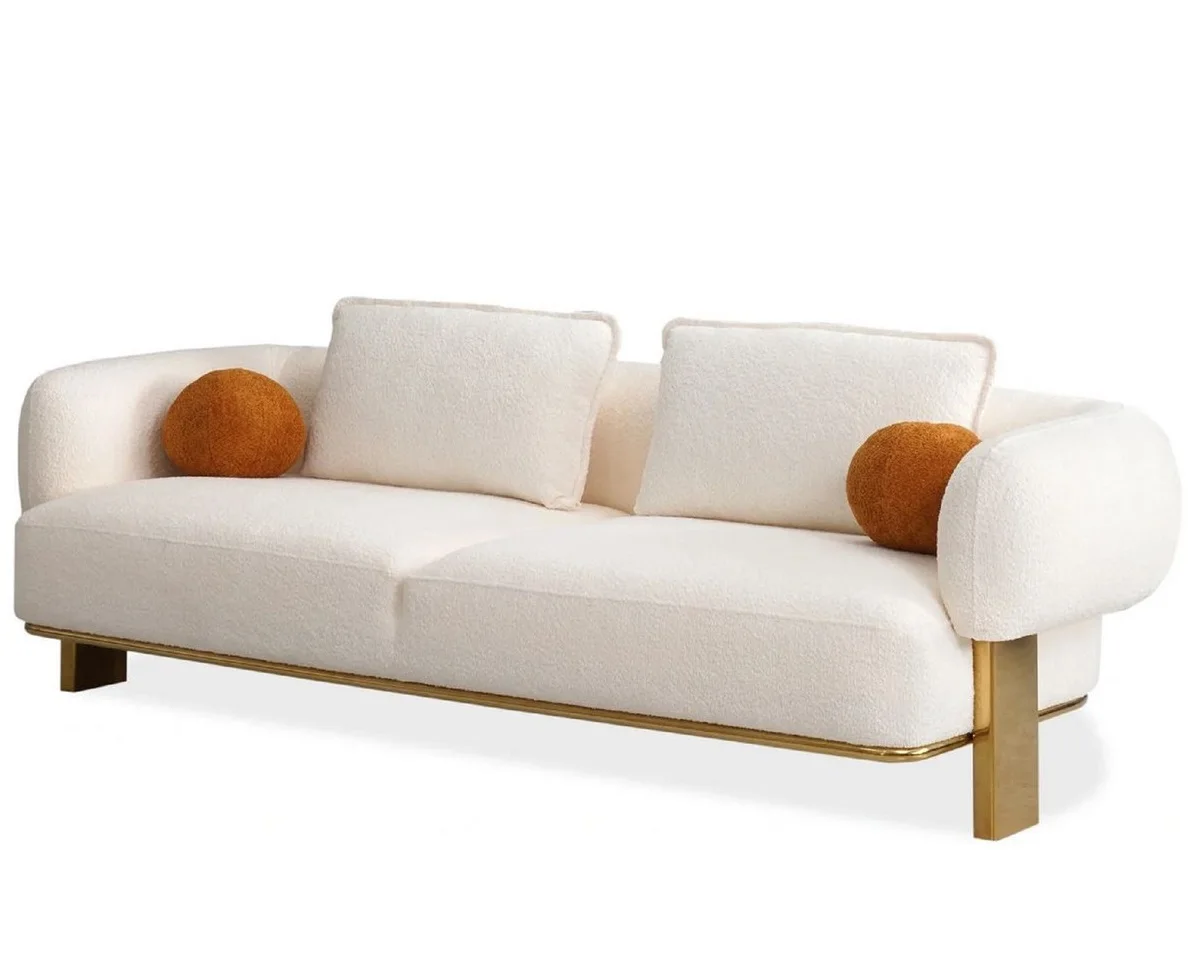 Modern Luxury Shiny Gold Stainless Frame White Velvet Love Seat Three Seat Sofa For Home Living Room Furniture Hotels Villa Use