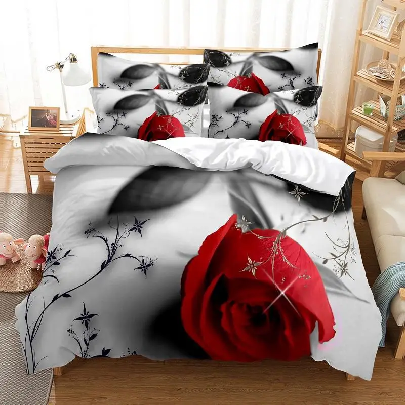 Red Rose Bedding Set Quilt Duvet Cover Comforter Pillow Case