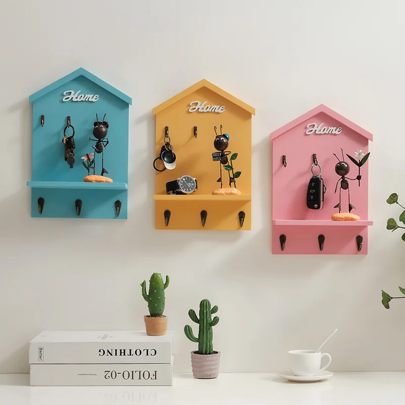 custom logo home mail & wall decorative wall rack organizer wooden marshal key holder hanging shelves for wall