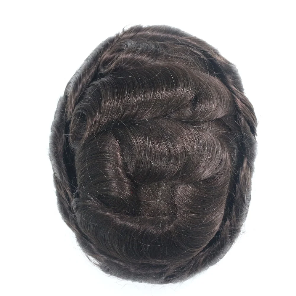 Large Stock Indian Human Hair Toupee with Thin Poly Skin Base