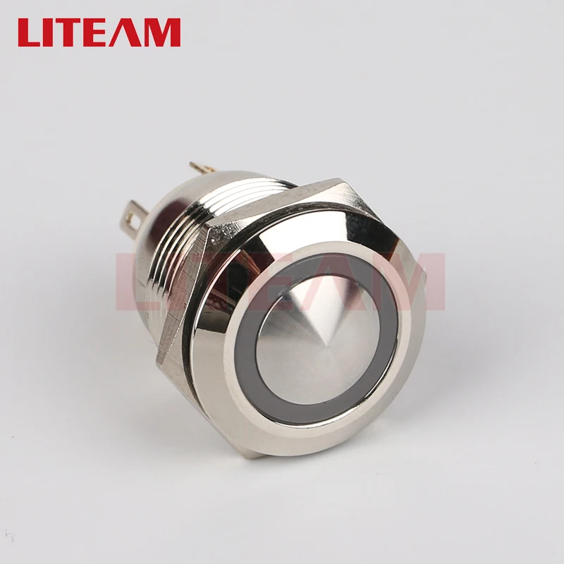 19mm Momentary Latching 12v 1no1nc Flat Round Head Ip65 On Off Dome Head 4pin Screw Terminal Waterproof Metal Push Button Switch