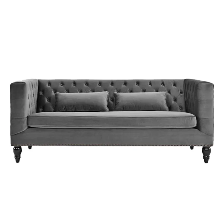 Modern nordic lazy Black three seat sofa down soft Fabric three seat sofa furniture with tufting back