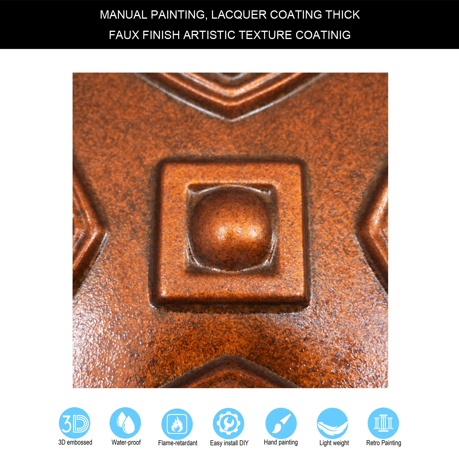 Vintage Ceiling Tin Tiles 3D Embossed Wall Board Drop in Ceiling Panels PL11 Archaic Copper