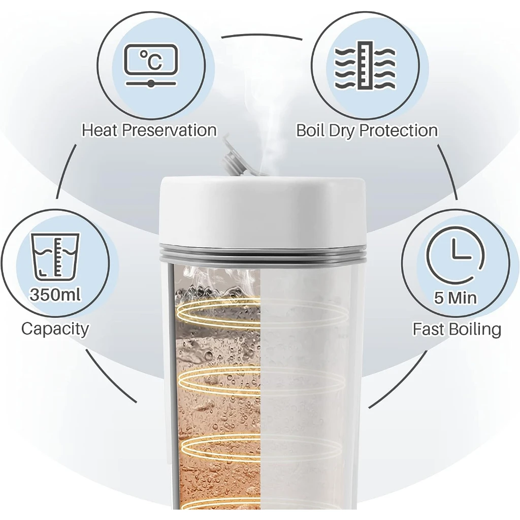 Mini Electric Kettle Cup with Battery Manufacturer 12V Car Portable Water Travel 450ML Mechanical OEM Stainless Steel 300 450