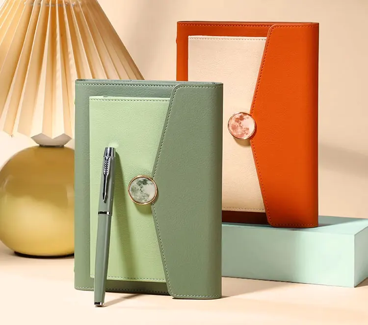 Easy Carry Multi-Function Card Holder Storage Ring Binder Notebook Refillable A5 Leather Notebooks With Pen Holder