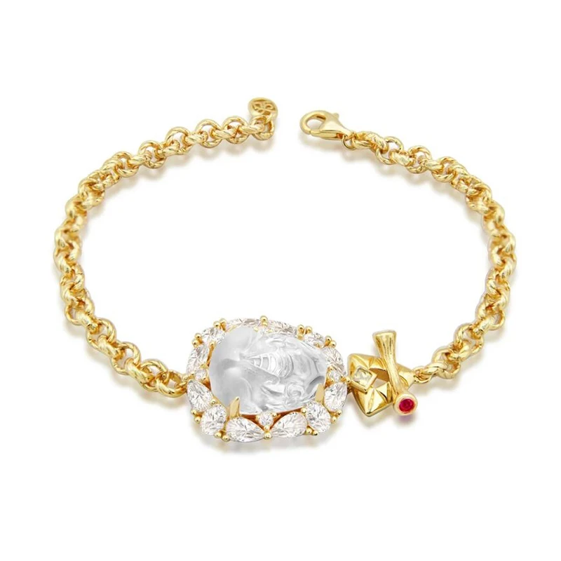 Designed quartzite jade bracelet, 925 silver quartzite jade Buddha phase bracelet, electroplated 18K gold