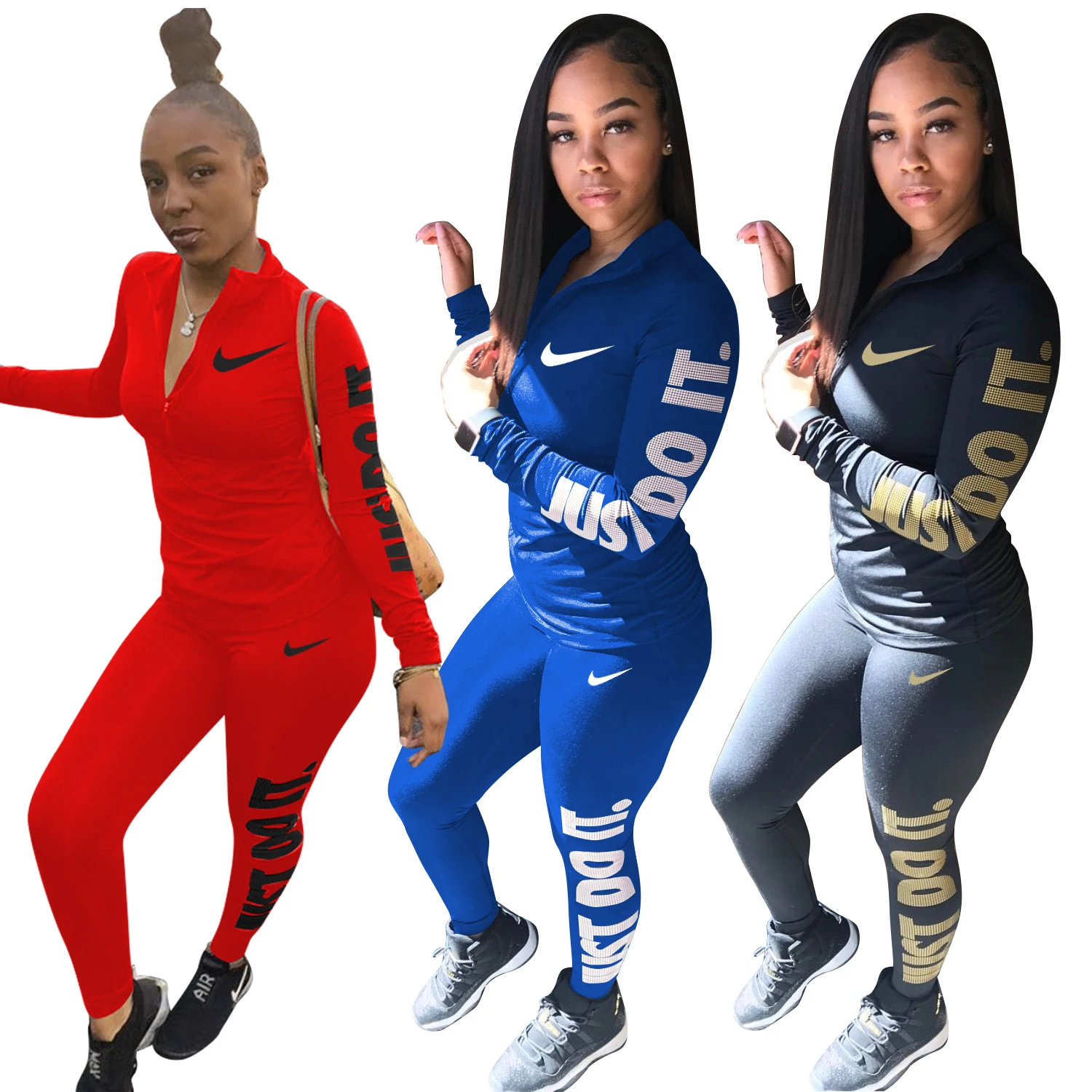  Новый дизайнерский тренировочный костюм Nike Label для женщин Осенний трендовый комплект из двух предметов фитнеса облегающая спортивная одежда Женская эксклюзивная