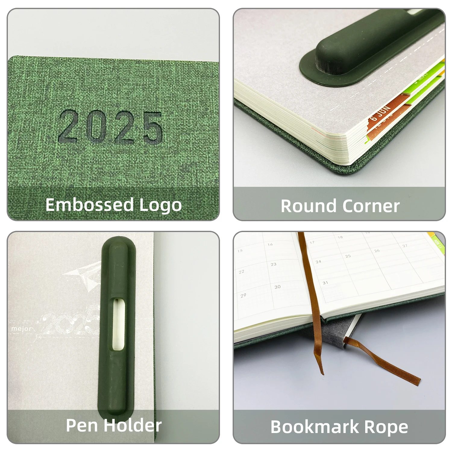 2025 Custom Logo Pu Leather Cover A5 Spanish Diary Planner Journal Agendas Notebook with Pen Holder