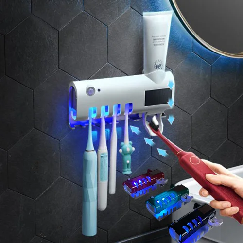 Hot sale Smart with toothpaste squeezer USB rechargeable Mini portable UV tooth brush Toothbrush sterilizer Holder rack