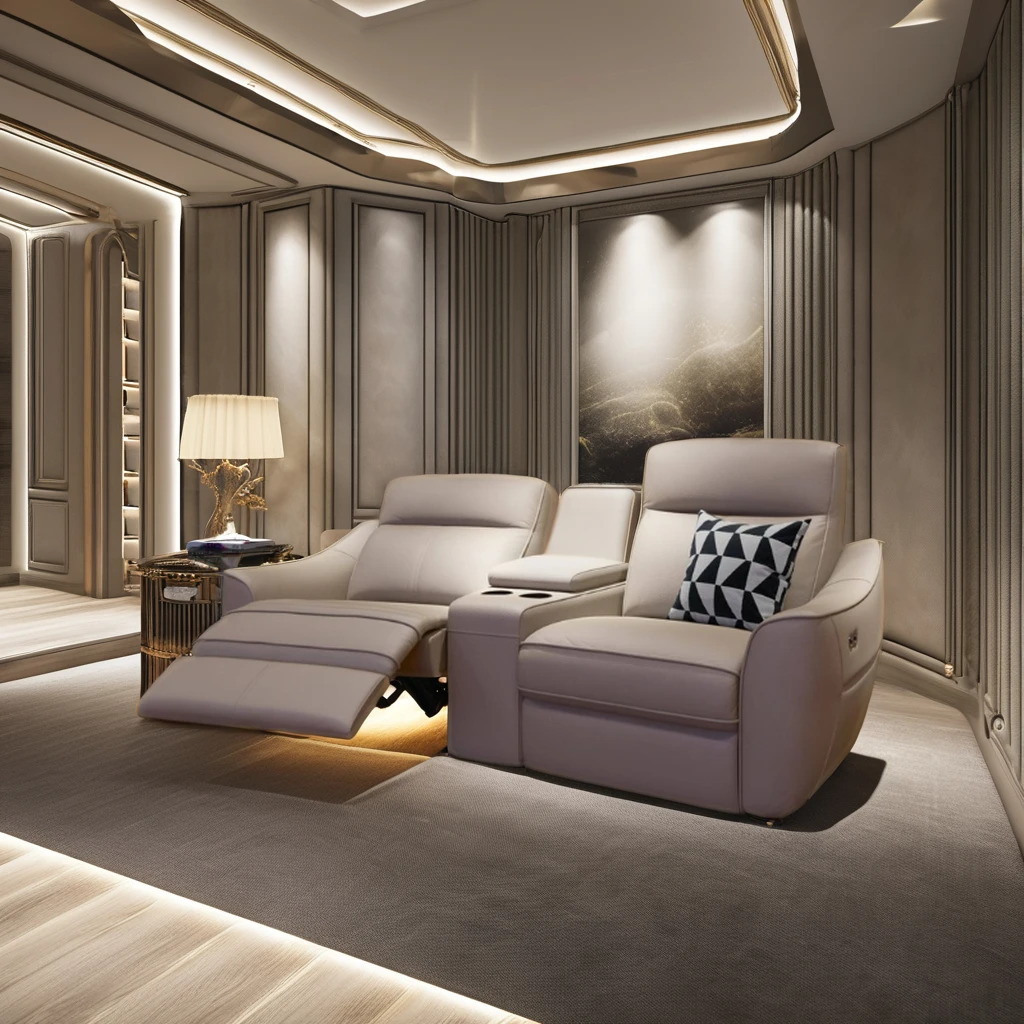 High quality luxury home furniture set  living room designs cream power leather home theater cinema recliner sofa