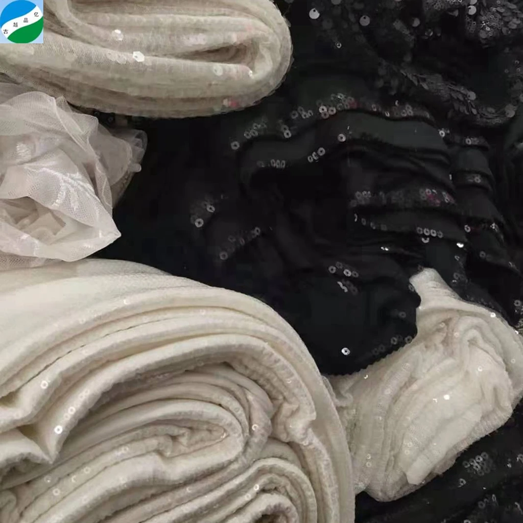 New style sequin embroidery fabric stock mixed ready fabric for china keqiao fabric