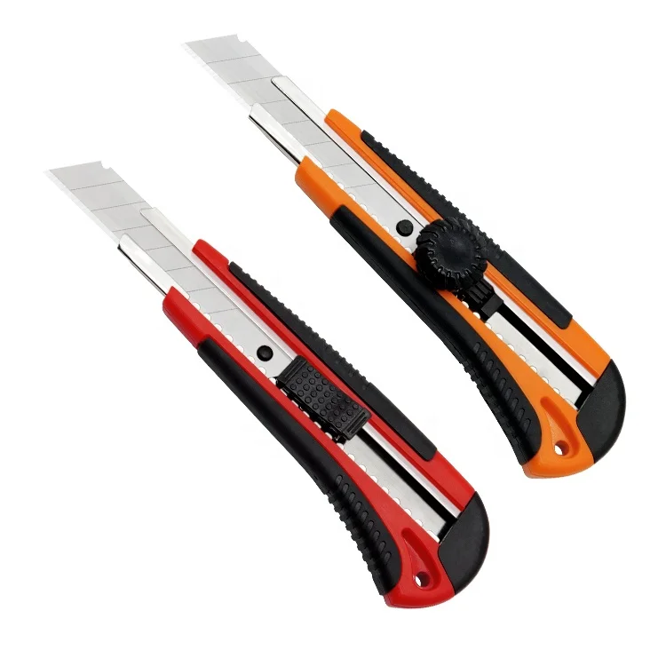 Low price high quality plastic handle retractable stainless steel blade snap off cutter twist lock utility knife