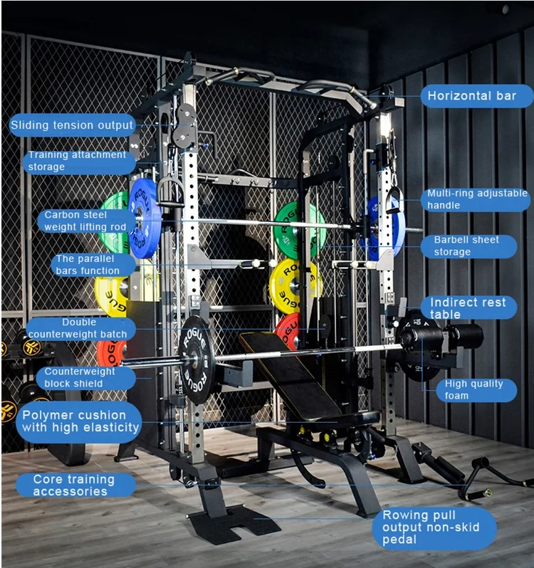 New Multi Functional Gym Equipment Training Cable Machine Squat Power Rack Smith Machine